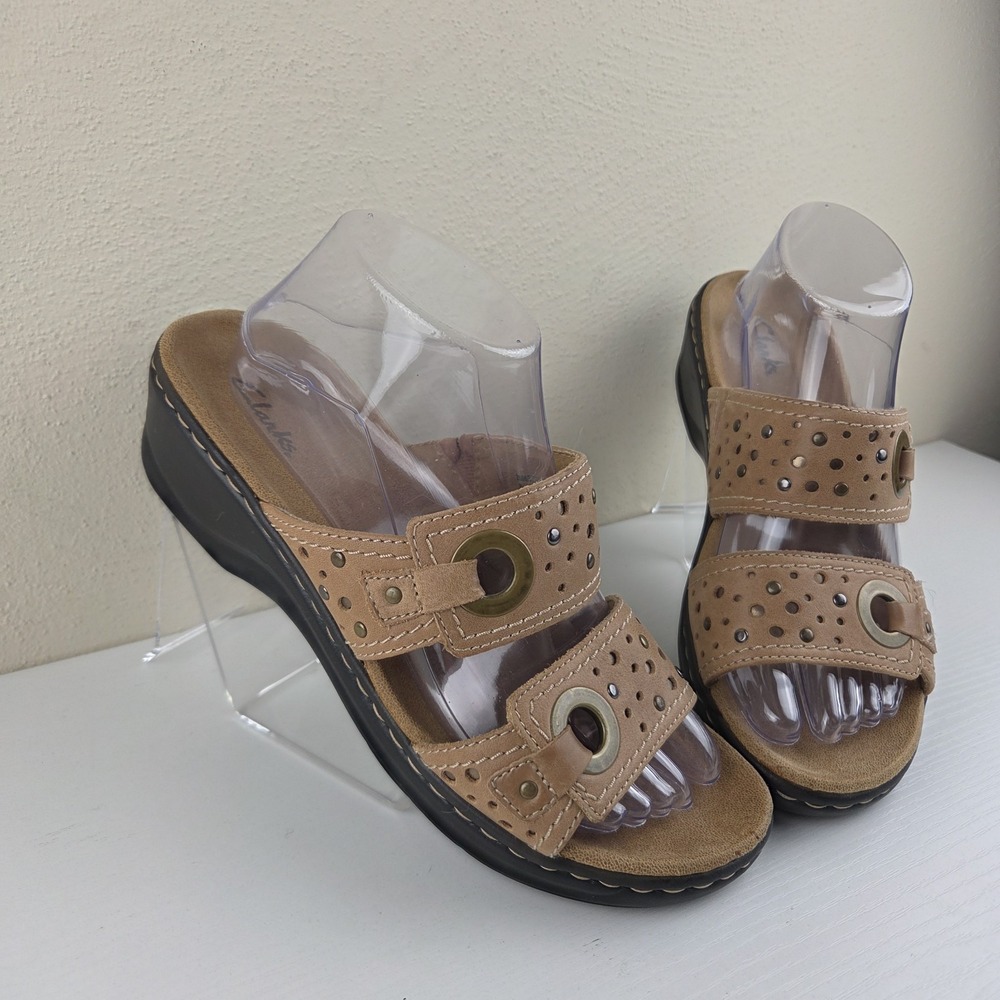 Clarks Bendables Lexi Laurel Strap Tan Leather Slip On Sandal Womens Size 9 M - Picture 2 of 12